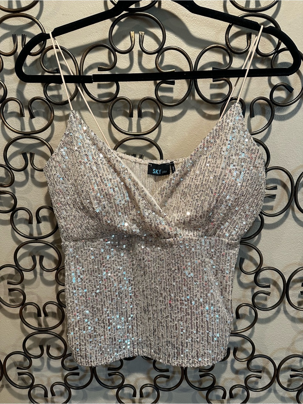 Sky Sequined Champagne Cami Top